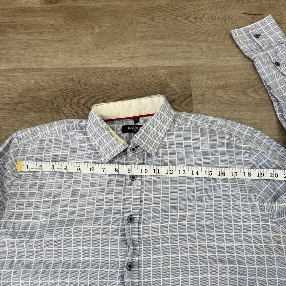Balmain Paris Mens Size XL Plaid Check Long Sleeve Button Shirt Textured Cotton - Picture 6 of 8